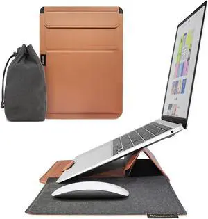 IMMOOWWI Slim Foldable Laptop Sleeve with Portable Stand and Mousepad, Thin Carrying Waterproof Shock Resistant Case for 13-13.3 inch MacBook Air/Pro, Dell, HP, Thinkpad, Asus, Chromebook, Brown