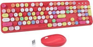 UBOTIE Colorful Computer Wireless Keyboard Mouse Combos, Typewriter Flexible Keys Office Full-Sized Keyboard, 2.4GHz Dropout-Free Connection and Optical Mouse (Red-Polychrome)