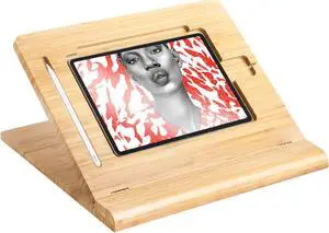 ELETIUO Tablet Desktop Stand Height Adjustable,Foldable Bamboo Drawing Ipad Holder,Multi-Angle Portable Stand Organizer,Compatible with 12.9 inch ipad pro 3rd/4th Gen