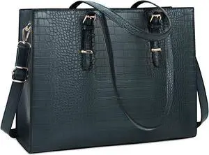 Laptop Bag for Women 15.6 Inch Laptop Tote Bag Leather Classy Computer Briefcase for Work Waterproof Handbag Professional Shoulder Bag Women Business Office Bag Large Capacity Dark Green