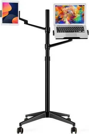 MagicHold Dual Arm Height Adjustable Stand Mount with Rolling Wheel for Laptop 11-17 inch and Compatible with ipad,ipad Mini.ipad pro 12.9 inch,Tablet,Ereader (Black 4 Legs)