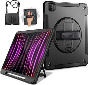 Miesherk Case for iPad Pro 12.9 Inch 6th/5th/4th Generation, Military Grade Heavy Duty Shockproof iPad Pro 12.9 Case - Rotating Stand, Pencil Holder, Hand/Shoulder Strap, Black