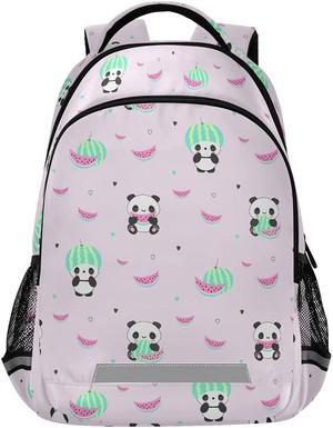 MNSRUU School Backpack with Chest Strap, Cartoon Animal Cute Panda With Watermelon Laptop Backpack, Travel Hiking Backpack for Boys Girls, Rucksack, Knapsack