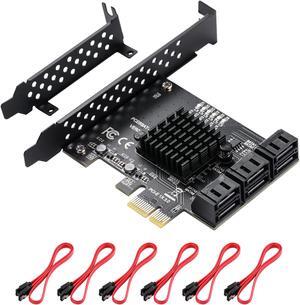 MZHOU PCIe SATA Card 6 Ports, with 6 SATA Cables and Low Profile Bracket, 6 Gbps 1X SATA 3.0 PCIe Card,Support 6 SATA 3.0 Devices(ASM1166 Chip)