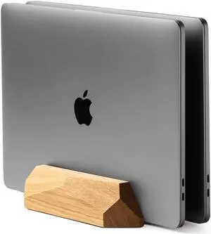 Oakywood Dual Laptop Dock, Vertical Laptop Stand Wood, Laptop Stand for Desk, Desk Organizer, Vertical Laptop Holder, Compatible with All MacBook Pro Air iPad, for 2 Device - 7,1x4,5x1,6", Oak