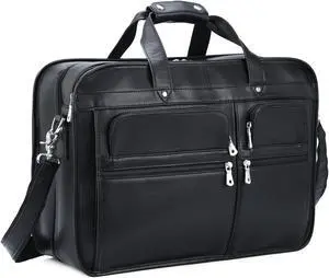 Polare 18.5 Napa Leather Laptop Briefcase Messenger Work Bag Overnight Bag For Men X-Large Fits 17.3 Laptop
