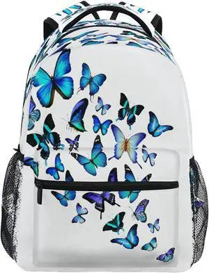 Blue Butterfly Backpack Butterflies Student School Bag Bookbag 14 inch Laptop Backpacks Travel Daypack Shoulder Bag