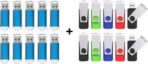 10Pack 16GB Thumb Drive Mix-Color with 10 PCS 1GB USB Stick Blue (Totally 20 PCS USB Flash Drive USB 2.0)