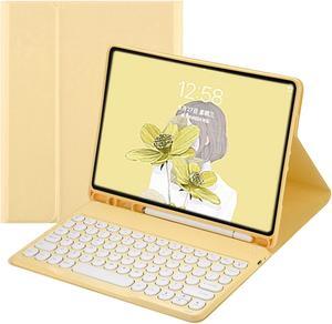 2021 New iPad 9 iPad 8 iPad 7 10.2" Air 3 Pro 10.5 Keyboard Case Cute Round Key Color Keyboard Wireless Detachable BT Keyboard Cover for iPad 9th 8th 7th Air 3rd Generation (Yellow)