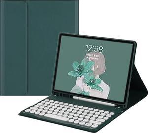 HENGHUI iPad Air 5 2022 / Air 4 2020 Keyboard Case Cute Round Key Color Keyboard Wireless Detachable BT Keyboard Cover with Pencil Holder for iPad Air 5th 4th Generation 10.9 inch (DarkGreen)