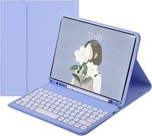 iPad 6 iPad 5 Air 2 Pro 9.7 inch Keyboard Case Cute Round Key Color Keyboard Wireless Detachable BT Keyboard Cover with Pencil Holder for iPad 6th 5th Generation (iPad5/iPad6/Air/Air2/Pro9.7, Purple)