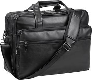 Leather Laptop Bag,Men's 17.3 Inches Messenger Briefcase Business Computer Satchel Handbag Shoulder Bag Fits 17.3 Inch Laptop Case Computer Tablet (Black)