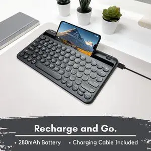 Macally Small Bluetooth Keyboard for iPhone iPad and Tablet - Multi Device Compatibility - Bluetooth Tablet Keyboard (Built-in Stand/Slot) - 78 Key iPad Wireless Keyboard or Keyboard for Android Phone