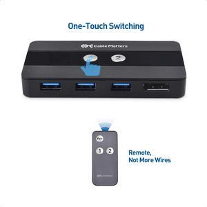 Cable Matters USB 3.0 KVM Switch DisplayPort 1.4 for 2 Computers with 8K@60Hz / 4K@120Hz Display Port Video & 3X 5Gbps USB Ports, FreeSync, G-SYNC and HDR Support - RF Remote Control Switch