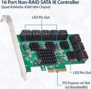 Syba 16 Port SATA III to PCIe 3.0 x4 Non-RAID Expansion Card Quad ASM1064, SD-PEX40164