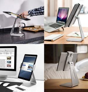 AboveTEK Elegant Tablet Stand, Aluminum iPad Stand Holder for 7-13 inch iPad, 3 Slots Vertical Laptop Stand for Computer, Tablet, Phone - Fits All Laptop Models up to 17.3" Silver
