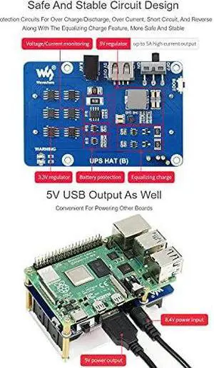 Waveshare UPS HAT (B) for Raspberry Pi 5V Uninterruptible Power Supply 5A High Current with Pogo Pins Connector
