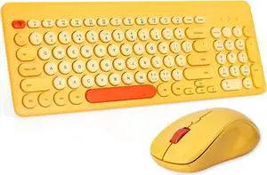 Arcwares Wireless Keyboard and Mouse Combo, Sweet Yellow Cute Keyboard, 2.4G USB Ergonomic Full-Sized Mute Keyboard for Computer, Laptop, PC Desktops, Mac