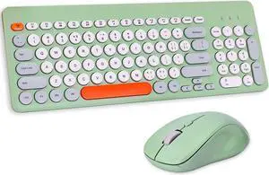 Arcwares Wireless Keyboard and Mouse Combo, Sweet Green Cute Keyboard, 2.4G USB Ergonomic Full-Sized Mute Keyboard for Computer, Laptop, PC Desktops, Mac
