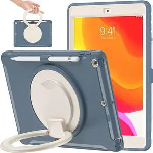 BATYUE for iPad 9th/ 8th/ 7th Generation Case (iPad 10.2 Case 2021/2020/2019) with Screen Protector, Rugged Case with Rotating Stand/Pencil Holder/Pencil Cap Holder