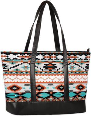 Large Tote Bag for Women Travel Beach Shoulder Bag with Zipper 15.6'' Laptop Bag Tote Handbag Aztec Geometric