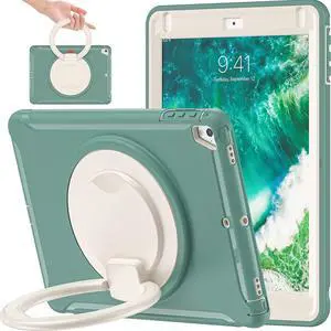 BATYUE iPad 9.7 inch Case for 2018 iPad 6th Gen/ 2017 iPad 5th Gen, iPad Air 2/ iPad Pro 9.7'' case, [Full-Body] Rugged Case with 360deg Swivel Stand/Pencil Holder,for Kids,Boys,Girls (Emerald Green)