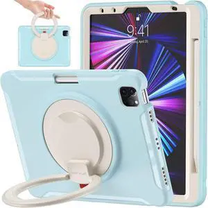 BATYUE iPad Air 5th/4th Generation Case 10.9 inch 2022/2020, iPad Pro 11" 4th/3rd/2nd/1st Gen Case 2022/2021/2020/2018, with Pencil Holder+Kickstand+Shoulder Strap (Frozen Blue)