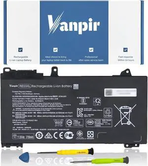 Vanpir RE03XL L32656-005 Laptop Battery for HP ProBook 430 440 445 450 455R G6 430 440 445 450 G7 Notebook battery L32407-AC1 L32407-2B1 L32407-541 HSTNN-OB1C HSTNN-UB7R HSTNN-DB9A 11.55V 45Wh 3750mAh