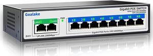 10 Port gigabit Switch (8 Port Gigabit PoE Switch with 2 Gigabit Uplink), Unmanaged ethernet switch120W, 802.3af/at Ideal for IP Camera and Access Point , Vlan, Plug and Play, Desktop or Wall Mount