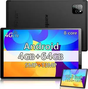 Latest Android Tablet with Eye Protection,4GB RAM,64GB ROM, 1TB Expand,Octa Core,10.3 Inch 1920x1200 FHD IPS Screen,10 Hour Battery,5+13MP,Dual Sim Card Slot,2.4/5G WiFi,Bluetooth 5.0,GPS,Gray