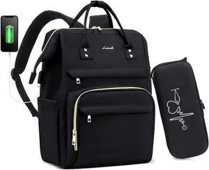 LOVEVOOK Nurse Backpack Laptop Backpack for Women with Stethoscope Case & USB Charging Port Anti Theft Travel Backpacks Doctor Bag Fits 15.6 Inch Laptop and Notebook, Black
