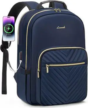 LOVEVOOK Laptop Backpack for Women 15.6 inch,Cute Womens Travel Backpack Purse,Professional Laptop Computer Bag,Waterproof Work Business College Teacher Bags Carry on Backpack with USB Port,Navy Blue