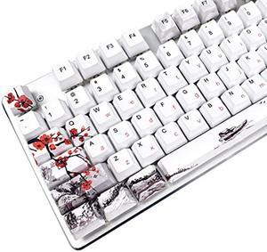 MOLGRIA Keycaps 110 Set for Full Size Mechanical Keyboard, Custom PBT OEM Profile Key caps Japanese Style with Keycap Puller for Cherry MX 104/87/71/61 60 Percent Keyboard(Plum Blossom)