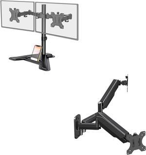 MOUNT PRO Dual Monitor Stand - Free Standing Full Motion Monitor Desk Mount Fits 2 Screens up to 27 inch and Dual Monitor Wall Mount Bracket - Height Adjustable Full Motion Gas Spring Monitor Arm