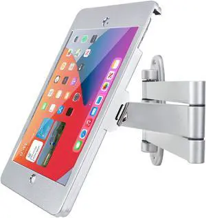 WeSTRUGGLE Tablet Wall Mount Bracket with fold for iPad 10.2-Inch (9th,8th,7th Gen.), Extend Adjustable Arm Swivel with Anti Theft Security Lock and Key, Multi Angle, Rotate Design,Metal (Silver)