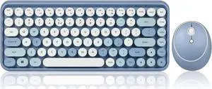 Perixx PERIDUO-713BL Wireless Mini Keyboard and Mouse Combo - Retro Round Key Caps - Pastel Blue - US English Layout (11909)