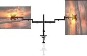 Pholiten Dual Monitor Stand for 13-32inch Screen,Extra Long Monitor Arm Desk Mount,Fully Adjustable 27.95 inch Monitor Arm,Each Arm up to 22lbs