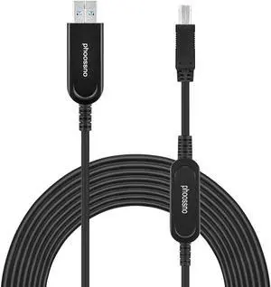 phoossno USB 3.0 A to B Extension Cable Active Optical USB 10Gbps 50ft 15m Backward USB2.1 and USB 1.1 Compatible with Camera Printer, Scanner, Game Controller, Meeting Room/Conference Room