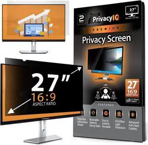 Privacy IQ 27" Inch 16:9 (2 Pack) Monitor Privacy Screen-Filter for 60 Degree Privacy, Advanced Anti-Glare, UV Light Reduction & Blue Light Filter