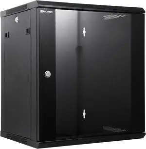 RackPath 12U Wall Mount Network Rack Cabinet  Quiet Cooling Fan, Locking Glass Door, 17.7" Deep (450mm), Removable Locking Side Panels, Fits 19" IT & A/V Equipment