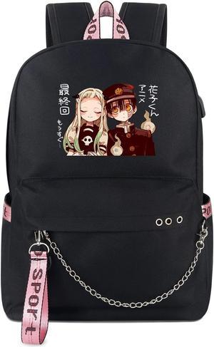 Roffatide Anime Toilet Bound Hanako Kun Laptop Backpack Fit 15 Inch Laptop Schoolbag Travel Daypack with USB Charging Port & Headphone Port Black