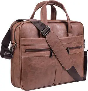 seyfocnia Men's Leather Messenger Bag, 17.3 Inches Laptop Briefcase Business Satchel Computer Handbag Shoulder Bag for Men-Brown