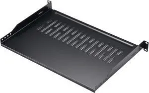 Rack Shelf 1U Vented Server Rack Mount Cantilever Tray, 50 lbs, 12 inches Deep, Black