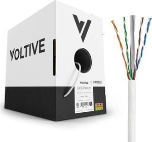 Voltive Cat6 Plenum (CMP), 1000ft, White - Solid Bare Copper Bulk Ethernet Cable - UTP - 600MHz - UL Certified & ETL Verified
