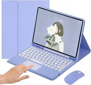 YEEHi iPad Pro 11 inch 4th Generation Touchpad Keyboard Case Retro Round Key with Mouse iPad Pro 11 3rd 2nd Generation Cute Color Keyboard Built-in Trackpad Detachable Touch Keyboard Cover, Purple