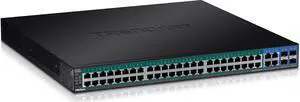 TRENDnet 52-Port Web Smart PoE+ Switch, 48 x Gigabit PoE+ Ports, 4 x Shared Gigabit Ports (RJ-45 or SFP), VLAN, QoS, LACP, IPv6 Support, 740W PoE Power Budget, Lifetime Protection, TPE-5048WS