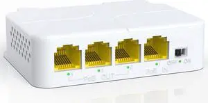 YuanLey 4 Port PoE Extender Gigabit with 3 PoE Out, IEEE 802.3af/at Mini 4 Channel PoE Repeater 1000Mbps, VLAN, Wall and Din Rail Mount Passthrough POE Amplifier/Booster, Plug and Play