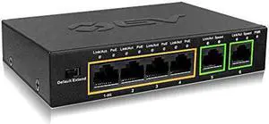 BV-Tech 6 Port PoE+ Switch (4 PoE+ Ports with 2 Ethernet Uplink and Extend Function) - 60W - 802.3at + 1 High Power PoE Port| Desktop Fanless Design | Plug & Play | Sturdy Metal Housing