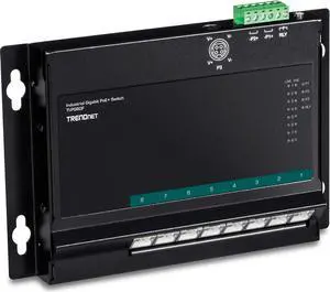 TRENDnet 8-Port Industrial Gigabit Poe+ Wall-Mounted Front Access Switch, TI-PG80F, 8X Gigabit Poe+ Ports, DIN-Rail Mount, 48 57V DC Power Input, IP30, 200W Poe Budget, Lifetime Protection
