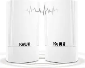 KuWFi 2-Pack Wireless Ethernet Bridge, Long Range WiFi Access Point 5.8G Outdoor AP CPE Kit IP65 Waterproof WiFi Bridge Point to Point Support PTP/PTMP(Pre-Program)